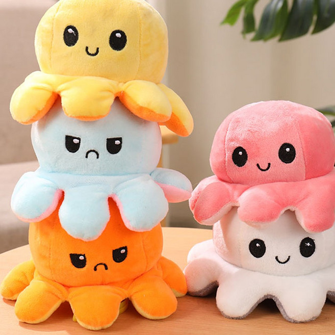 반전 문어인형 30cm 귀여운 양면 대왕 문어인형 애착 선물 인테리어 소품, 반전문어인형30cm (색상랜덤), 반전문어인형30cm(색상랜덤)