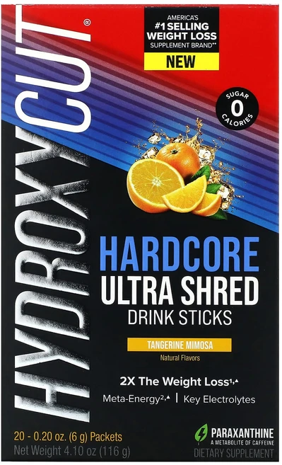 Hydroxycut 하드코어 울트라 쉐드 드링크 스틱 귤 미모사 20팩 개당 6g(0.2oz), Hydroxycut하드코어울트라쉐드드링크스틱귤미모사20, 116g, 1개 - 쿠팡