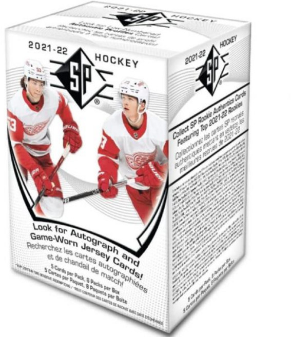 202122 NHL 어퍼 덱 SP 하키 팩토리 봉인 블래스터 박스. 5장의 카드 8팩. 가능한 사인을 추적하고 기념품 카드를 착용하세요., 202122 NHL 어퍼 덱 SP 하키 팩토리 봉인 블