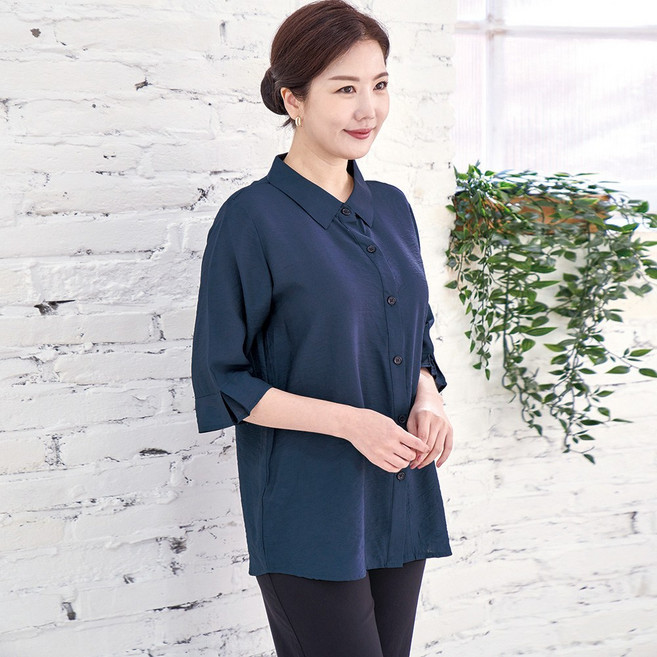 무브너 여성 인견원단 7부소매 카라넥 오픈셔츠 정장셔츠 빅사이즈 포함