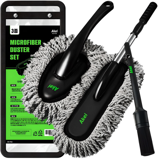 아케이 모터 극세사 차량용 먼지털이개 3종 세트, 1세트