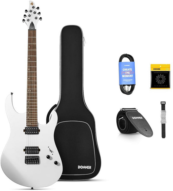 도너 DST-152R 일렉트릭 기타 39인치 초급 기타 키트 코일 스플릿이 있는 HSS 픽업 앰프 가방 모든 액세서리가 포함된 스타터 세트 메탈릭 아이스 블루, DMT-100, DK-White