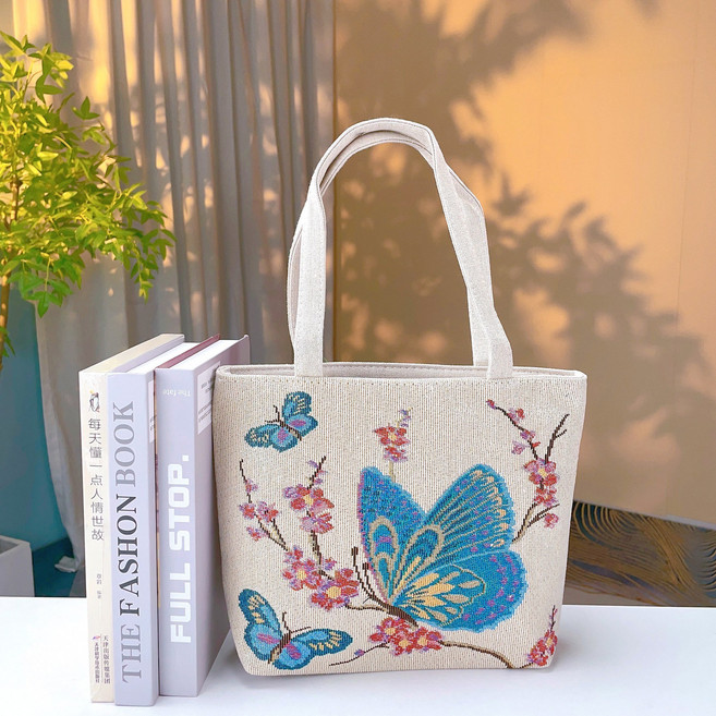 에코백 자수 디자인 캔버스 숄더백