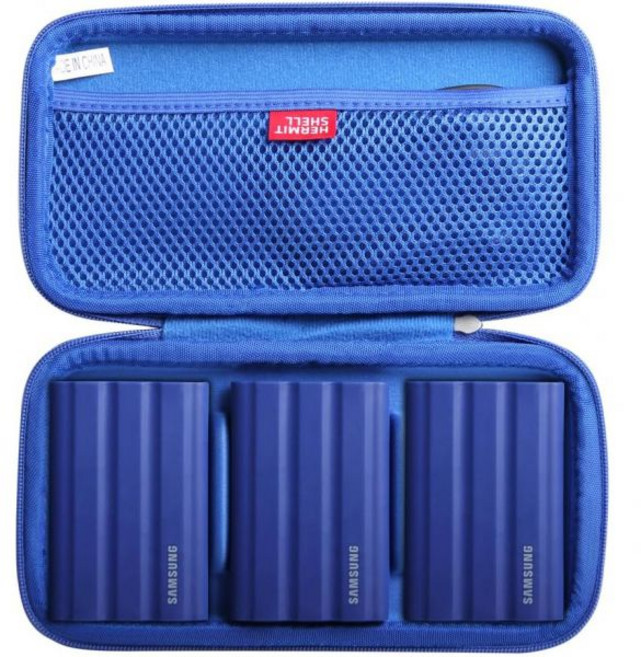 삼성 T7 쉴드 2TB / 1TB 4TB 휴대용 SSD USB 3.2 Gen2 외장 솔리드 스테이트 드라이브용 허미셸 하드 여행용 케이스 그레이 드라이브 3개용, Case for 3 Hard Drives_Blue