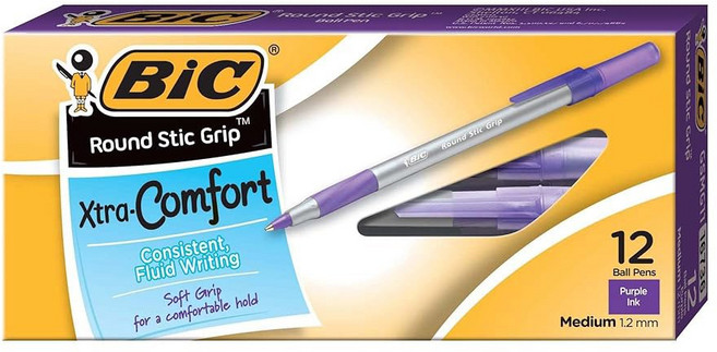 BIC 라운드 스티치 그립 엑스트라 컴포트 패션 볼펜; 퍼플; 12팩, Pen