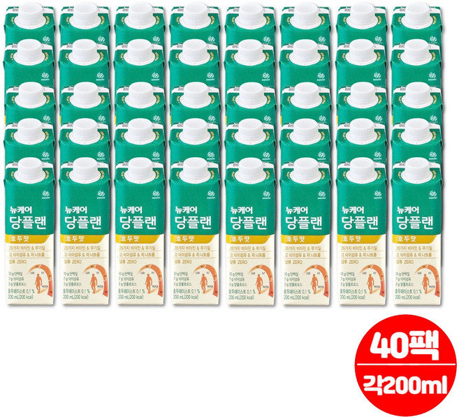 당플랜 당뇨 환자 영양식 노인 두유 선식 단백업 당케어 당류 제로 음료 단백질 보충제 아침 점심 저녁 대용 식사대용식 간식, 40개, 200ml