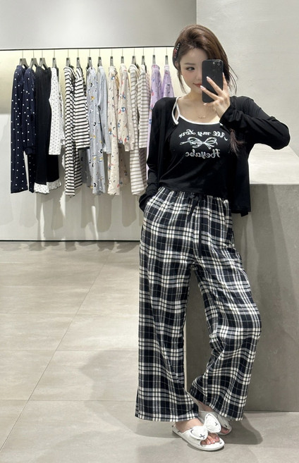 格紋睡褲套裝組