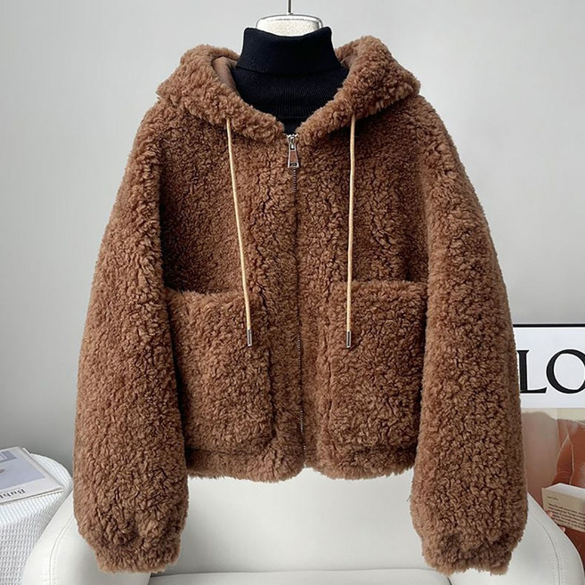 [베스트셀러] 지고다그 여성용 추동용 두꺼운 양털 후리스 후드 집업 캐주얼 뽀글이 코트 YY33909