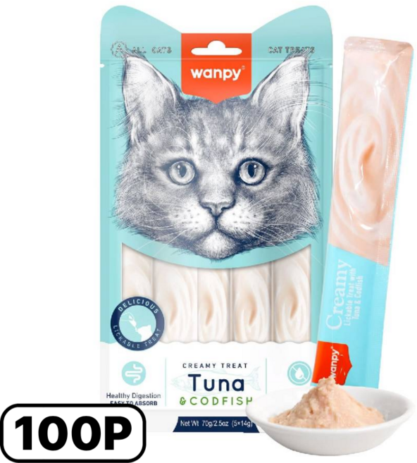 완피 크리미 퓨레 짜먹는 고양이 간식 대용량, 100개, 14g, 참치 + 대구 혼합맛