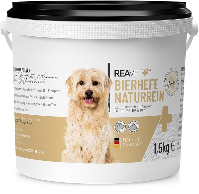 개와 고양이를 위한 ReaVET 브루어의 효모 분말 1.5kg 탈모 방지 순수 브루어의 효모 분쇄 천연 B 비타민 및 비오틴 첨가물 없음, 1500 g