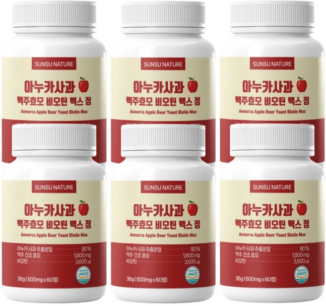 아누카 사과 추출 분말 90% 맥주효모 비오틴 맥스 정, 6개, 60정 - 쿠팡
