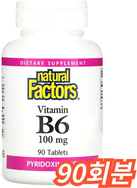 네추럴팩터스 비타민 B6 100mg 타블렛, 1개, 90정, 90회분 - 쿠팡