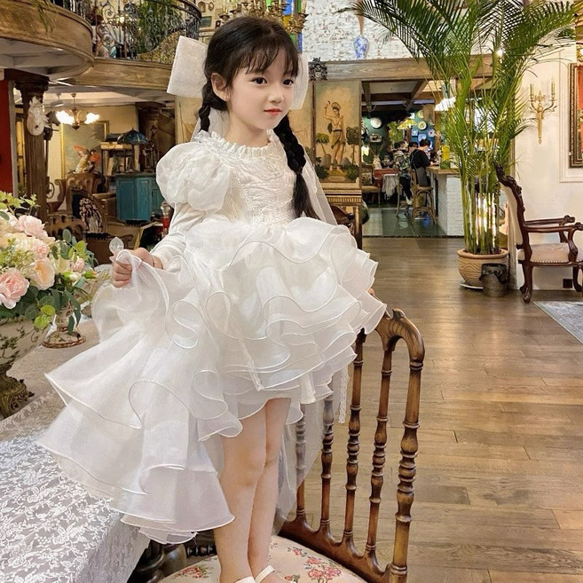 Lsh 女童白色禮服 花童洋裝 鋼琴表演禮服
