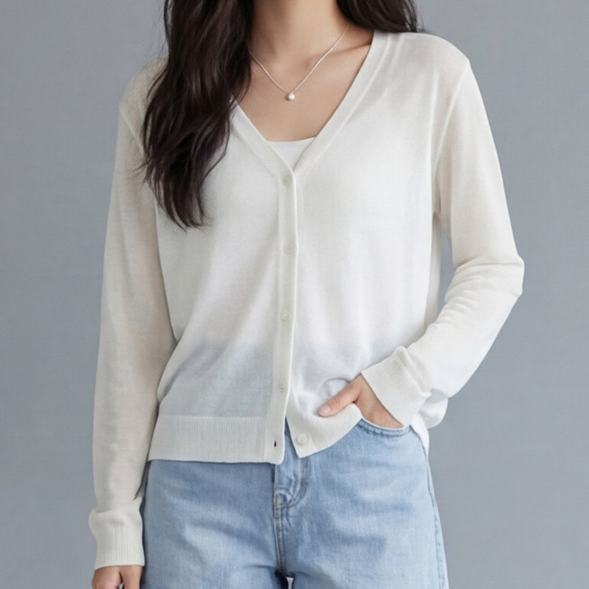 라뷰드 여성 여름 시스루 긴팔 가디건 여자 루즈핏 니트 얇은 가디간