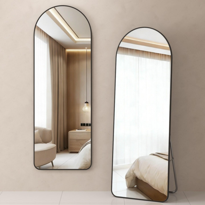 라보토리 아치형 벽걸이 스탠드 전신거울, 블랙BC