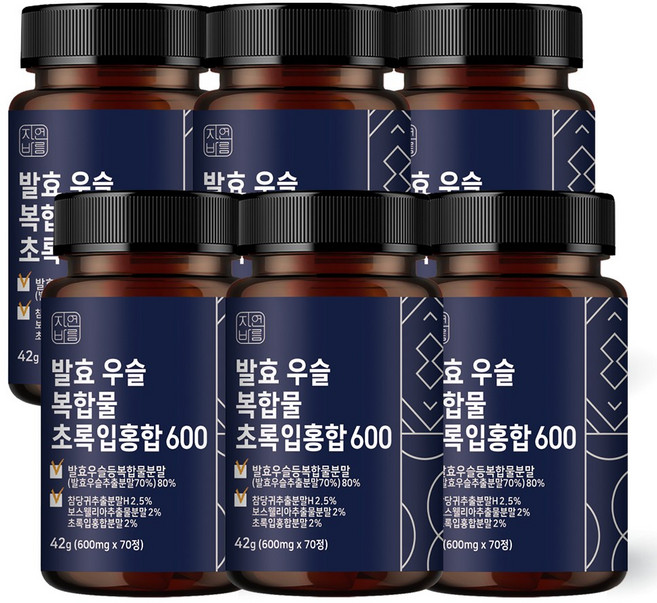 자연바름 우슬 복합물 쇠무릎 우슬정 우슬환 뉴질랜드 초록입홍합 두충 보스웰리아 콘드로이친, 70정, 6개