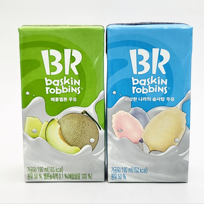 베스킨라빈스 메롱멜론우유 190ml 12개 + 이상한나라의솜사탕 190ml 12개, 24개