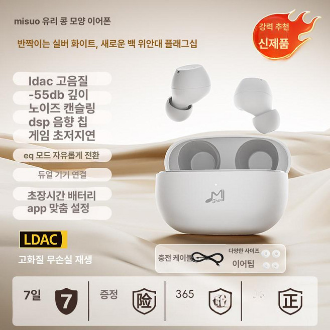 에스앤씨 게임용무선헤드셋 무선헤드셋 컴퓨터, 실버화이트, 투명 케이스