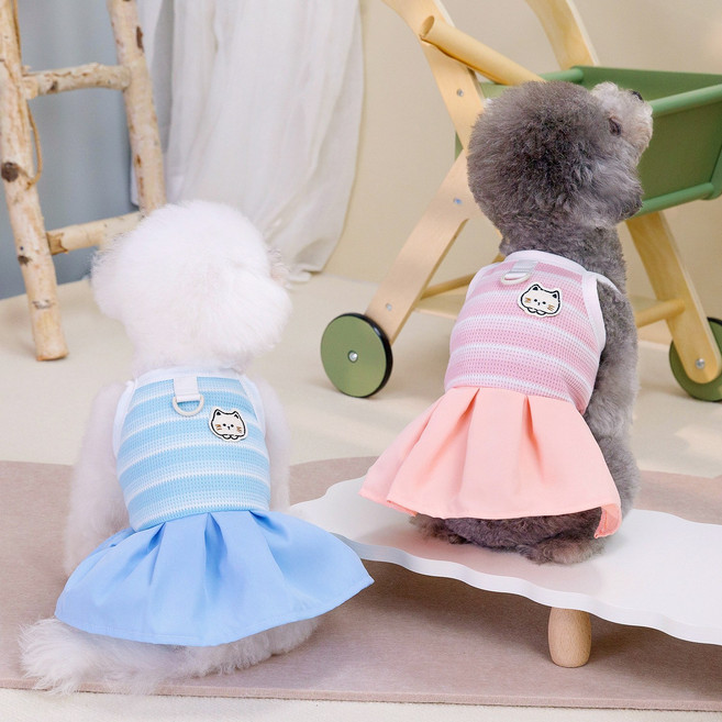 강아지원피스 반려동물 나시 애견 봄 가을 옷, 1개, 스트라이프 옐로우