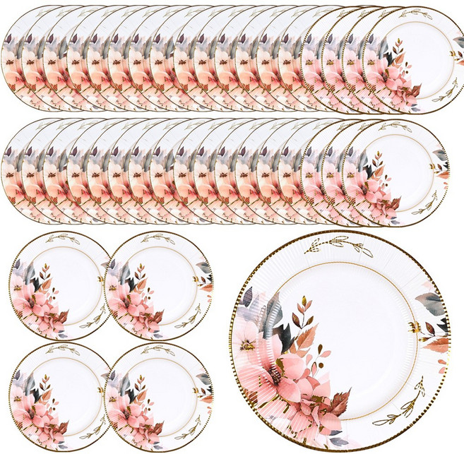 핑크 플로라 파티 일회용 종이접시 18cm, 40개, 1개입