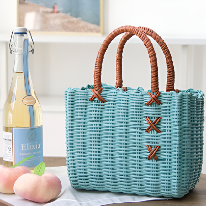 클래식뮤즈 빨대가방 물놀이 피크닉 바구니 여름 비치 라탄백 핸드위빙 포인트