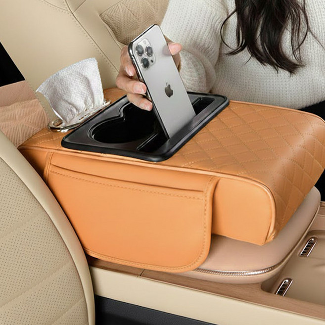 마켓리브 컵홀더 콘솔 편안한 차량용 팔걸이쿠션, 1개, 오렌지