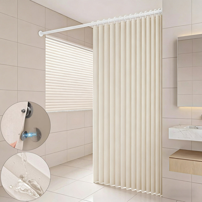 욕실 패브릭 샤워커튼 방수 곰팡이방지 자기흡인 건습분리 화장실 공간분리, 1개, 베이지