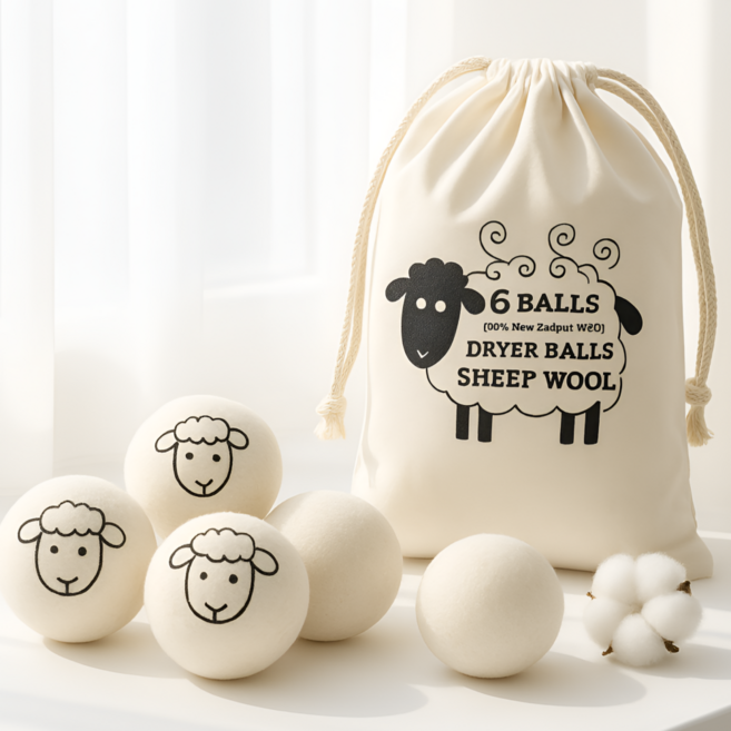 라라마을 정전기 구김방지 양모 울드라이어 볼 6ea+파우치, 1세트, 화이트