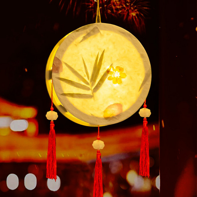 中秋古風花燈手提紙燈, 花草紙圓形