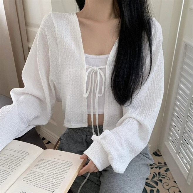 여성 오버핏 볼레로 가디건 팔뚝커버 소매 벌룬 크롭 루즈핏 가디건