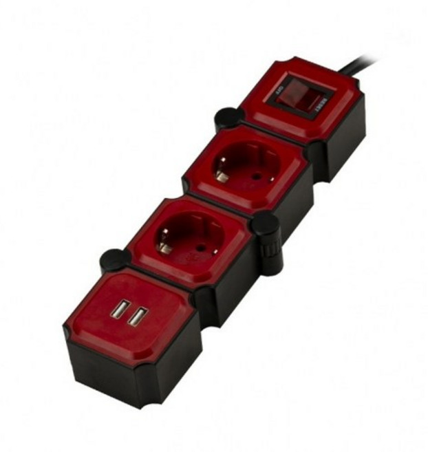 천하)테트리스 멀티탭 2구+USB 3M(블랙+레드/USB2.4 BKRD), 1개, 쿠팡 1