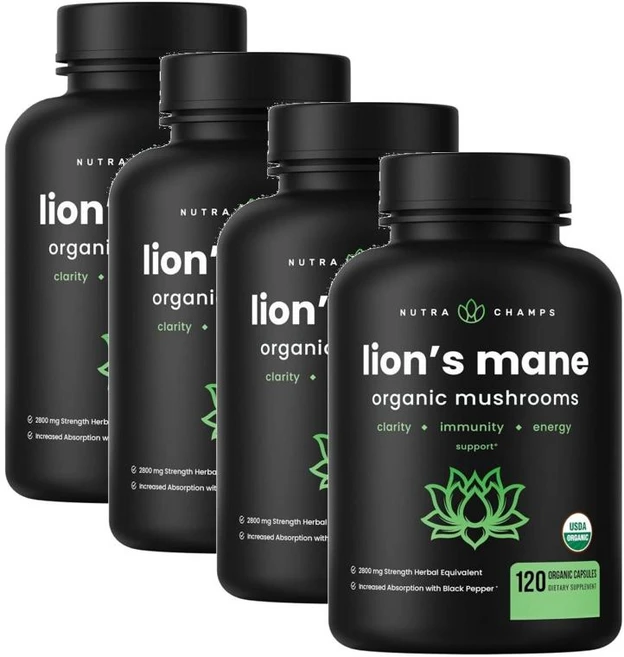 뉴트라챔스 라이온즈메인 노루궁뎅이 버섯 NutraChamps Lions Mane Mushroom, 4개, 120정 - 쿠팡