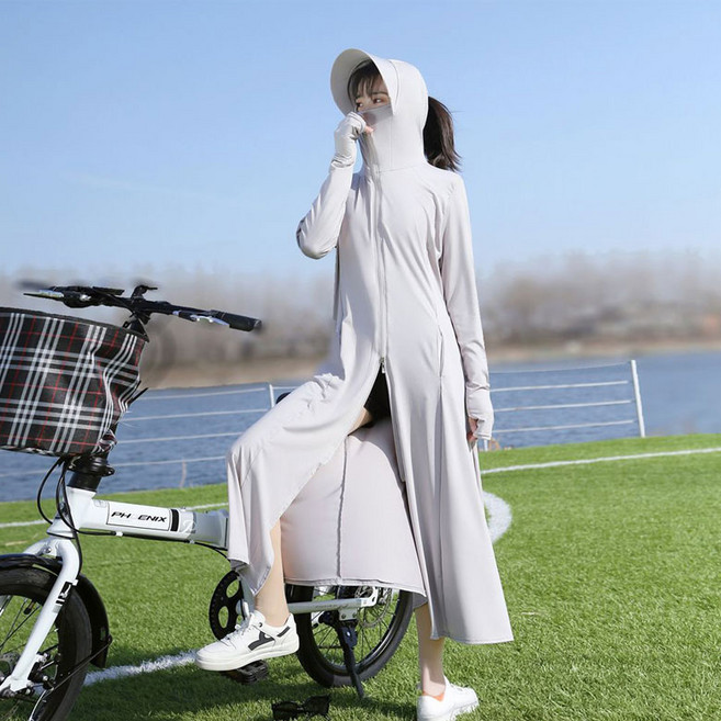 순잠 자외선 차단 냉감 롱원피스 점퍼 모자 일체형 코트