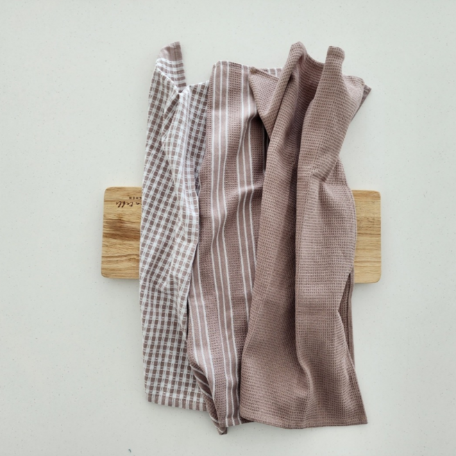 모던어스 순면 키친크로스 행주 3종세트 주방 핸드타올 전자레인지 덮개, 브라운, 3장