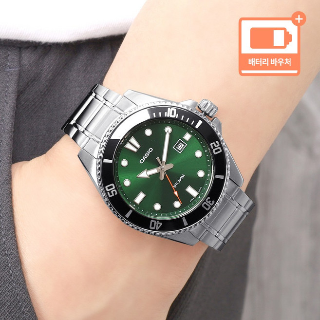 카시오 흑새치 다이버룩 정장 캐쥬얼 남자 메탈 방수 손목시계 + 배터리 바우처