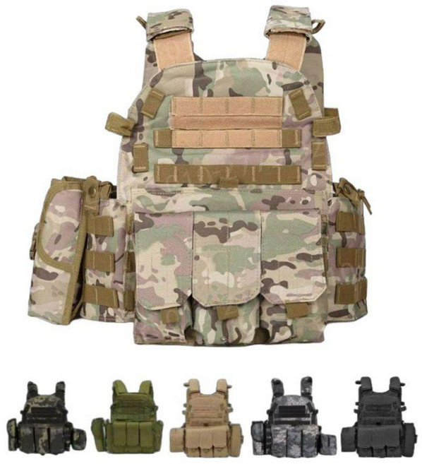 군용 군사 전투 전술 조끼 위장 장비 밀리터리 써바이벌 전술조끼 군용조끼 군사훈련 특수부대 방탄복, 1개, E_검정색