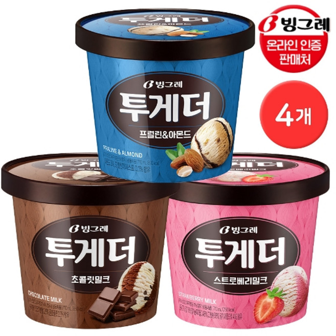 기타 빙그레 투게더 아이스크림 4개 / 프럴린 스트로베리 초콜릿, 710ml