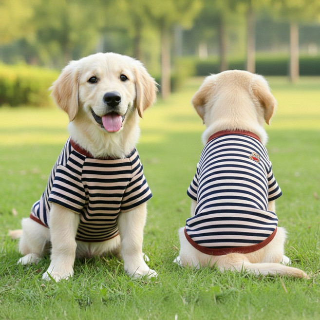 강아지옷 티셔츠 스트라이프티셔츠 강아지면티 순면티 반려동물옷 강아지옷 고양이옷, 1개, 곰돌이 연핑크