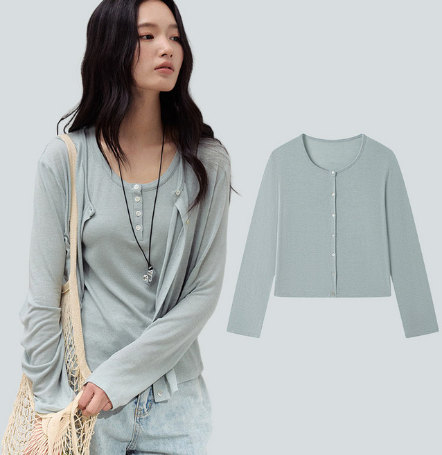 스토리원 WM-FWOT046 여성 내추럴 텐셀 린넨 라운드 가디건