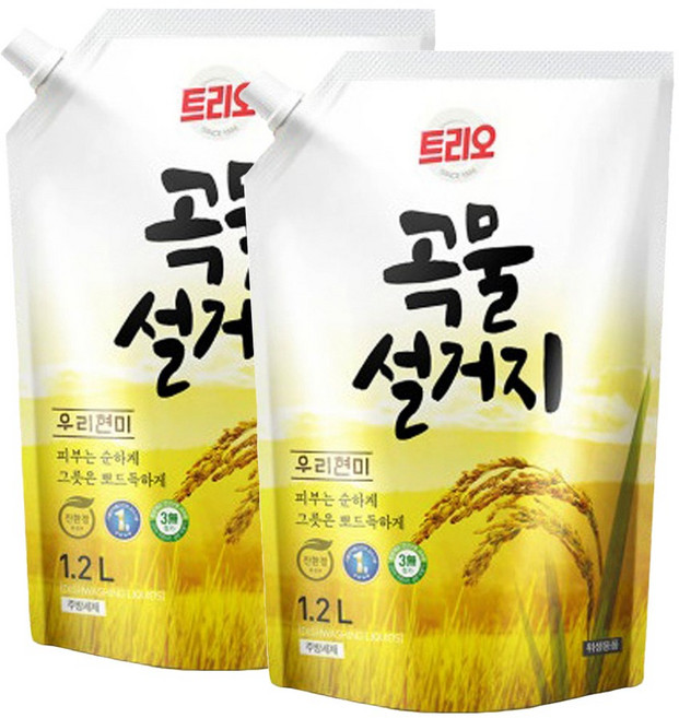 트리오 곡물설거지 우리현미 주방세제 리필, 1.2L, 2개