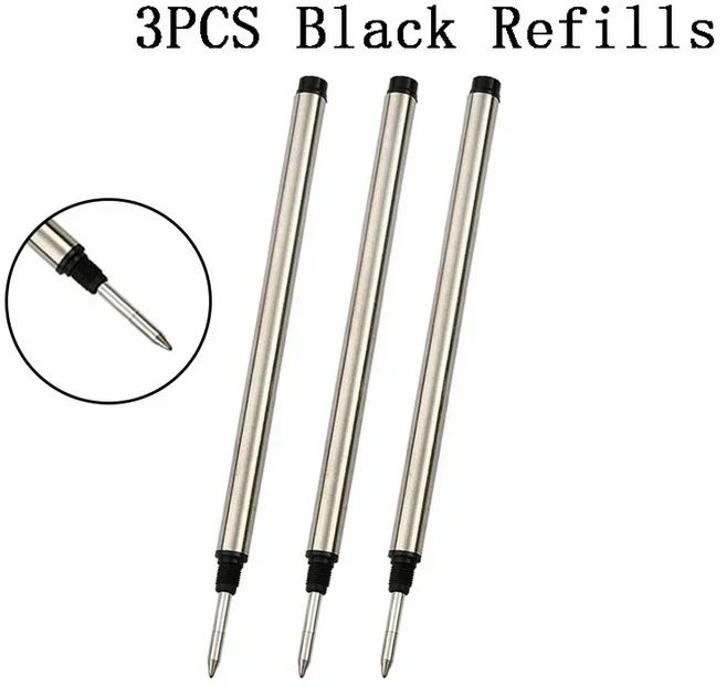 나사산 로터리 금속 펜 리필 블루 블랙 레드 볼펜 로드 사인펜 리필 사무실 학교 문구 11.4cm 0.7mm 3 개, 3)3pcs black refills
