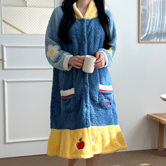 이지유 극세사 코스튬 수면 잠옷 캐릭터 카피바라 팬더 오리 동물 로브 원피스 파자마