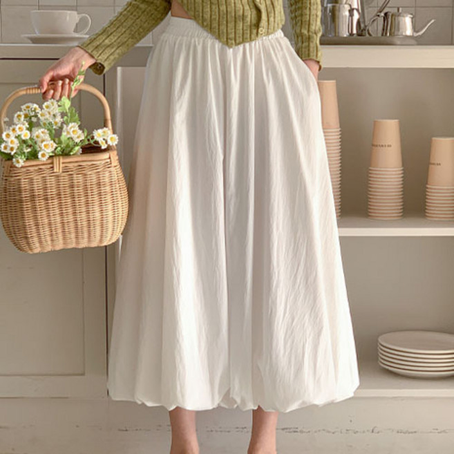 스카이코코 여성 밴딩 포켓 롱 치마 샤르르 벌룬 스커트