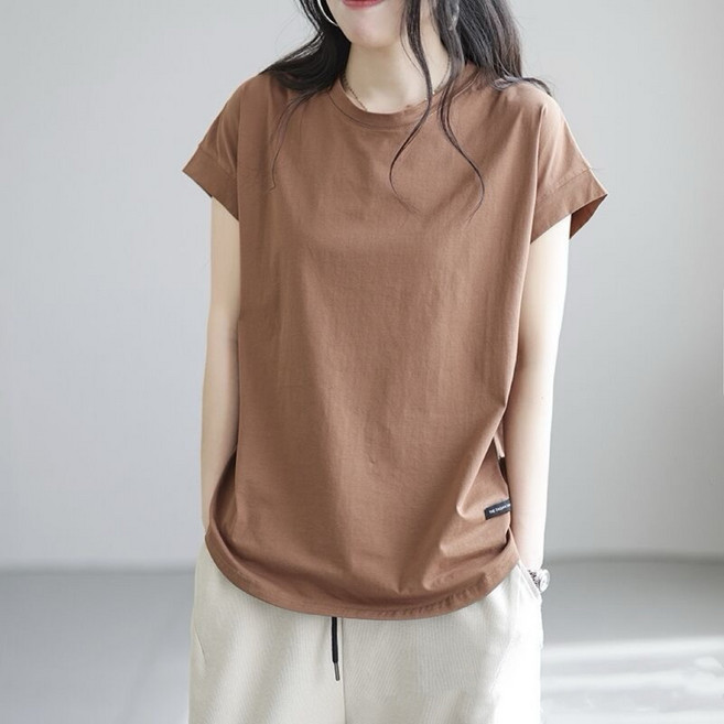 韓版女裝夏季寬鬆顯瘦圓領素色短袖T恤