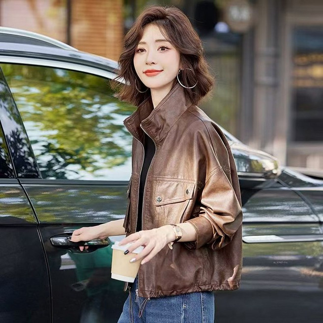 JoYouth 100 양가죽 스탠드카라 고급 리얼가죽 핸드메이드 여성 양가죽자켓 재킷 숏 트렌드 루즈핏 키작은