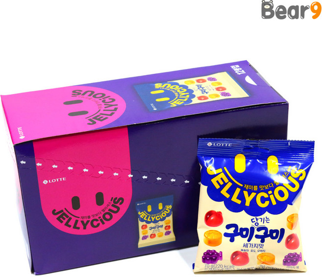 1200 젤리셔스 구미구미 세가지맛 70g BOX(12개입) 간식 먹방 사탕 캔디 디저트, 단품