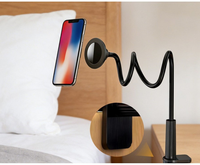 위딜 침대 핸드폰 거치대 맥세이프 70cm 자바라 360도회전 강력 링자석 포함, 1개, 블랙 거치대+부착 링2개
