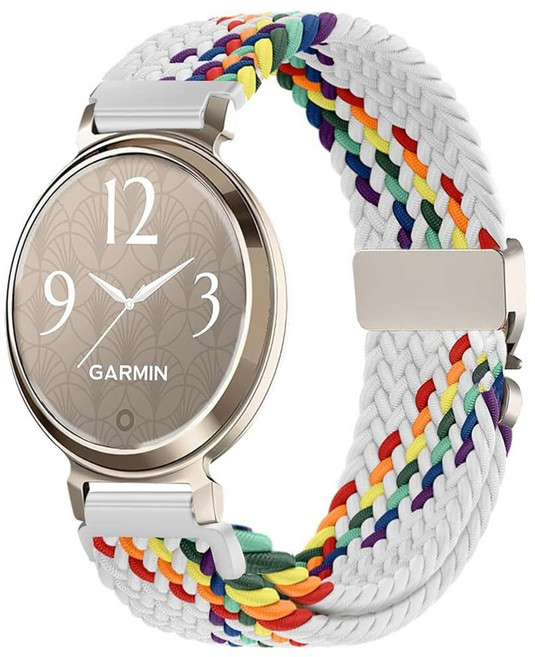 Issinlky Garmin Lily 2와 호환되는 나일론 브레이드 밴드 여성용 14MM 교체용 탄성 스트랩 140417, Strawberry Red