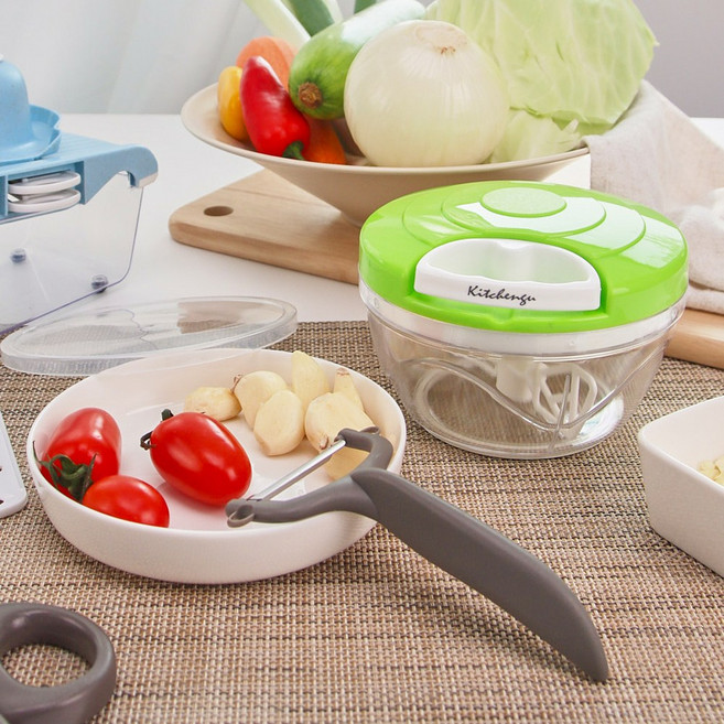 키친구 만능 마늘 야채 다지기 그린 소 + 필러 채칼 감자칼 브라운그레이, 단품, 1개