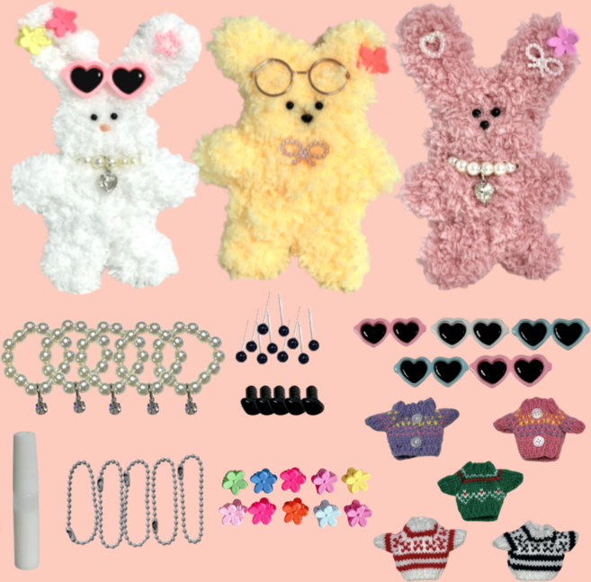 [5마리 분량] 메이조이 모루 인형 부자재 모음 눈 코 인형옷 부자재세트, 1세트